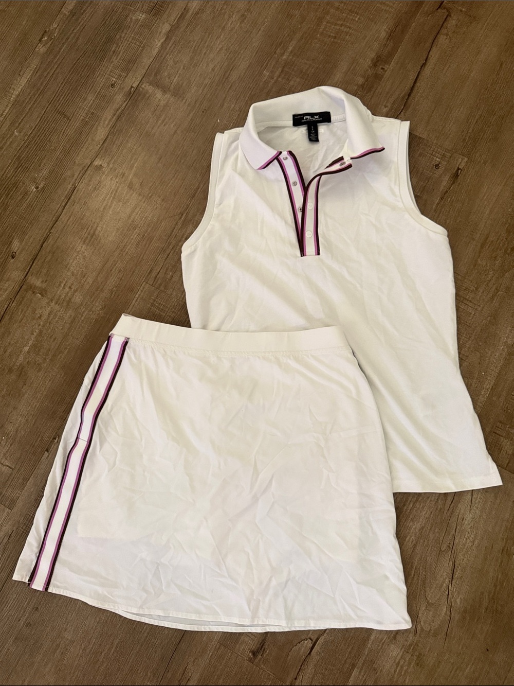 RLX Ralph Lauren White Sleeveless Polo with Pink Trim Accents SET size S
